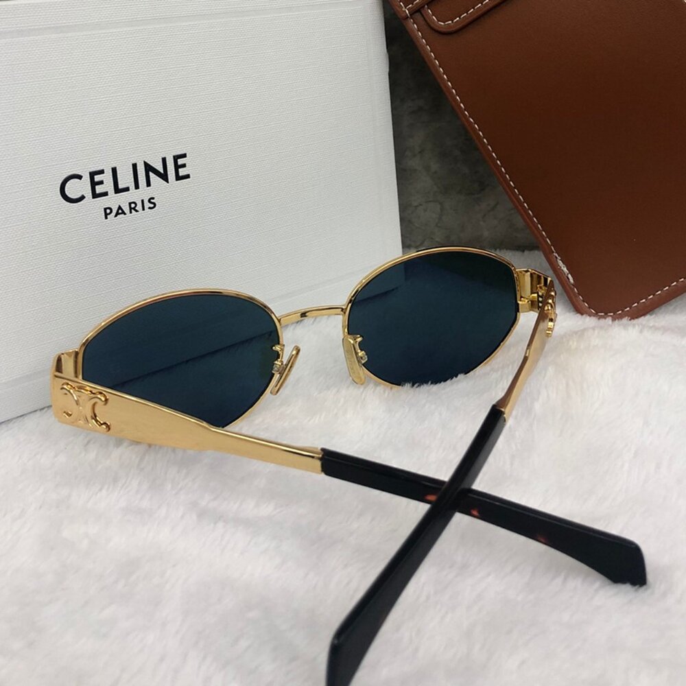 Celine Triomphe Gold Metal Sunglasses with Green Lenses - Picture 5 of 6